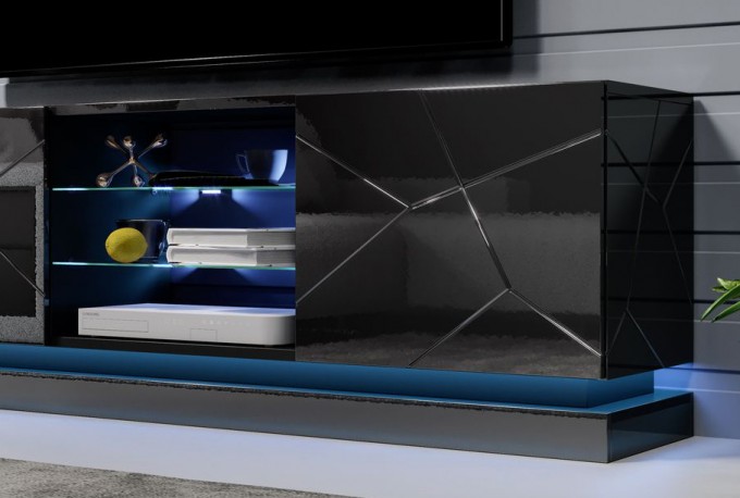 Babylon II - 160 cm TV-bänk i svart med LED