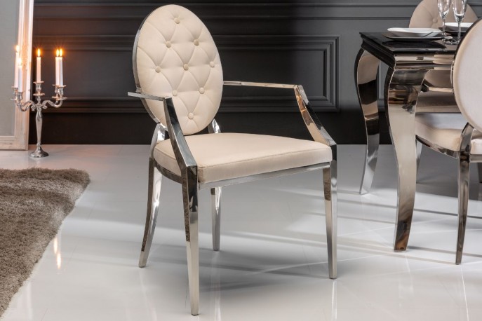 Chair modern baroque beige velvet armrest