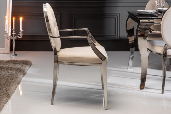 Chair modern baroque beige velvet armrest