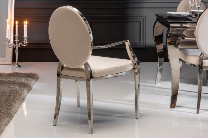 Chair modern baroque beige velvet armrest