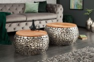 Coffee table Stone Mosaic set of 2 silver acacia