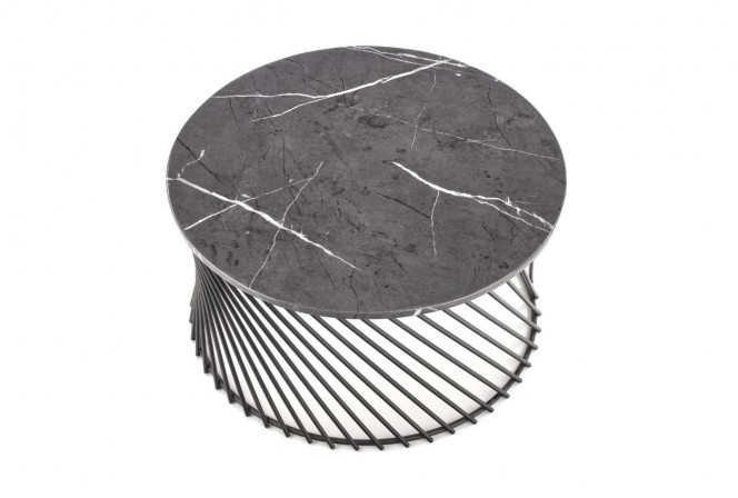 SENNA - 80 cm soffbord i grå marmor/svart 2