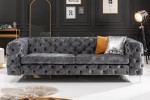 Espelma - Chesterfield 240 cm soffa i mörkgrå sammet