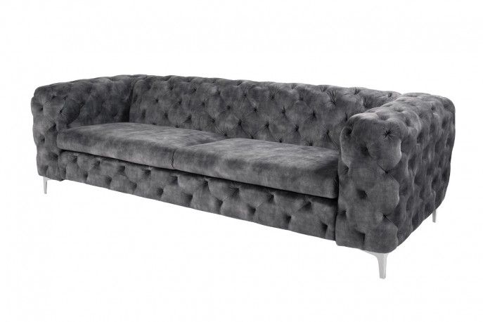 Espelma - Chesterfield 240 cm soffa i mörkgrå sammet