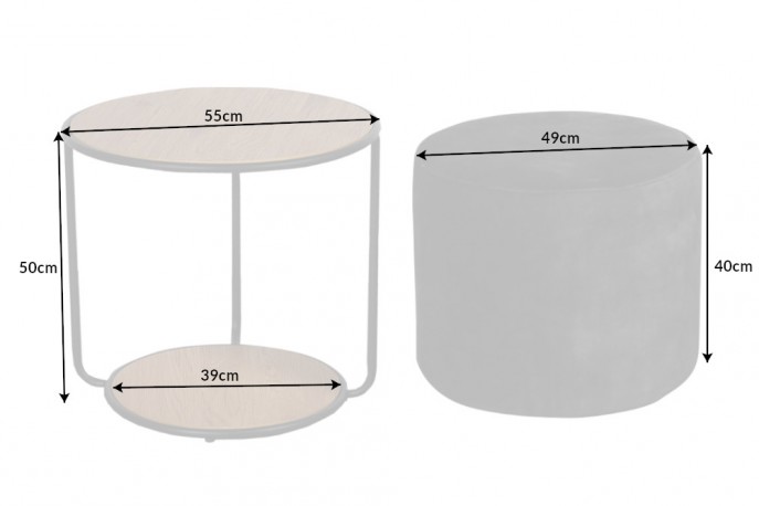 YARA - 55 cm sidobord i ek med puff