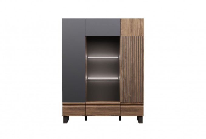 ASPEN - 128cm Låg Vitrinskåp I Mörkbrun Charleston Ek