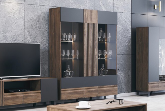 ASPEN - 147cm Vitrinskåp I Mörkbrun Charleston Ek