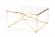 Square gold coffee table white glass 80x80x43 cm