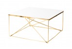 Square gold coffee table white glass 80x80x43 cm