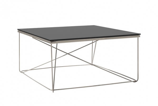 Square coffee table, black glass 80x80x43 cm