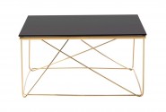 Square gold coffee table, black glass 80x80x43 cm