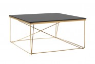 Square gold coffee table, black glass 80x80x43 cm