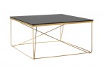 Square gold coffee table, black glass 80x80x43 cm