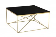 Square gold coffee table, black glass 80x80x43 cm