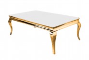 Gold glass table, white glass top, modern barock, 130x70x45 cm