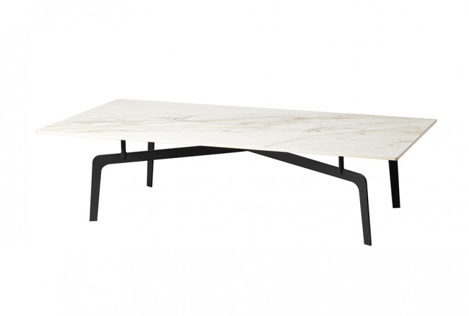 Designer coffee table white marble glossy top 140x70x36 cm