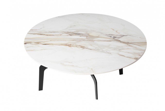 Round Coffee Table White Marble Shiny Top 90x36 cm