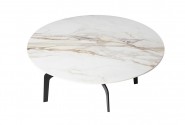 Round Coffee Table White Marble Shiny Top 90x36 cm