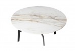 Round Coffee Table White Marble Shiny Top 90x36 cm