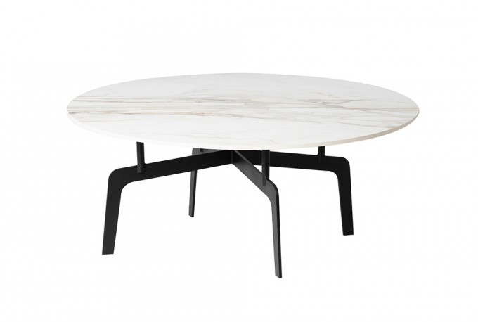Round Coffee Table White Marble Shiny Top 90x36 cm