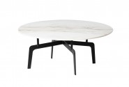 Round Coffee Table White Marble Shiny Top 90x36 cm