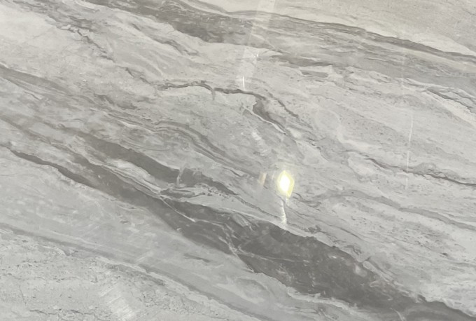 Round Coffee Table Gray Marble Shiny Top 90x36 cm