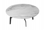 Round Coffee Table Gray Marble Shiny Top 90x36 cm