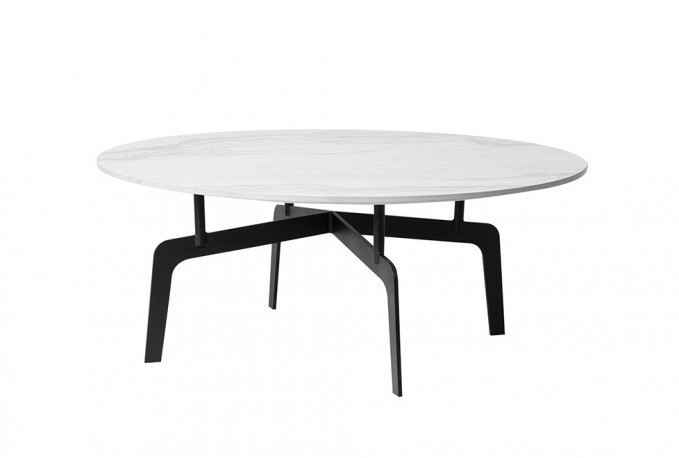 Round Coffee Table Gray Marble Shiny Top 90x36 cm