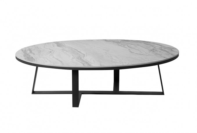 Designer Oval coffee table gray marble glossy top 130x70x36 cm