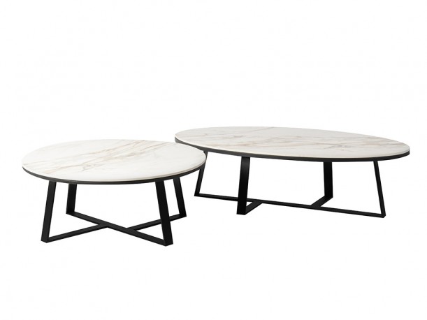 Designer Oval coffee table gray marble glossy top 130x70x36 cm