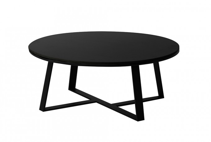 Designer Round Coffee Table Black Matt Marble Top 90x36 cm