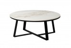 Designer Round coffee table in white marble glossy top 90x36 cm