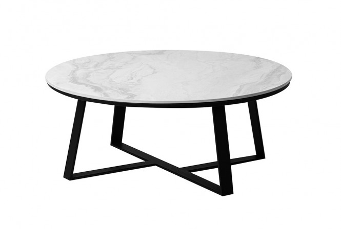 Designer Round Coffee Table Gray Marble Shiny Top 90x36 cm
