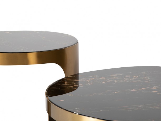 Gold satin table, two tops 50x50 cm