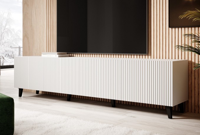 MARK - 200cm TV-bänk i Vit Matt / Svart Matt