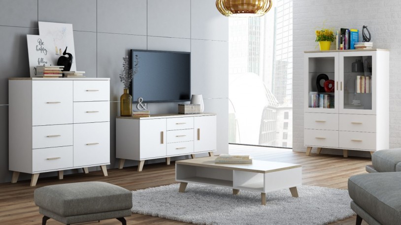 NORDIC - 110cm Soffbord i Lysande Vit/Sonomaek