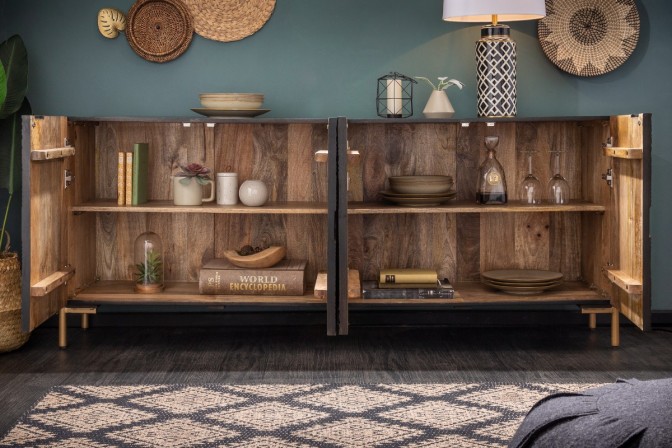 MAYA BÄNK - 160CM - MANGOTRÄ SVART OCH GULD 2