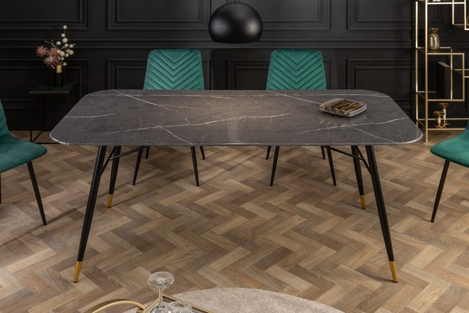 Dining table Paris 140cm glass marble look black 2