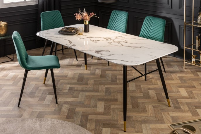 Dining table Paris 140cm glass marble look white
