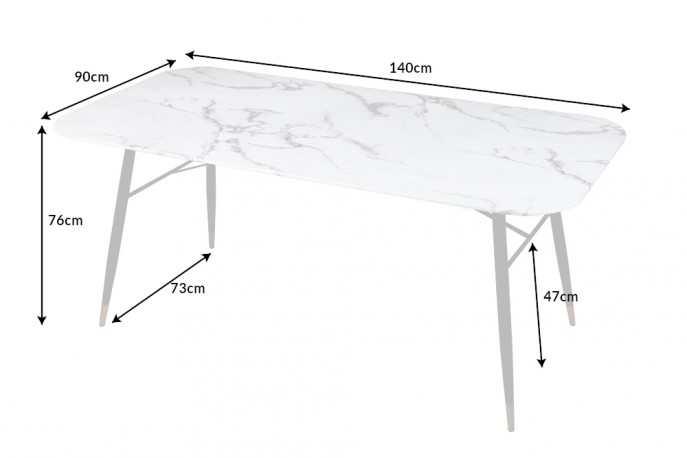 Dining table Paris 140cm glass marble look white