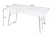 Dining table Paris 140cm glass marble look white