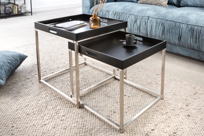 Side table Elements set of 2 black tray