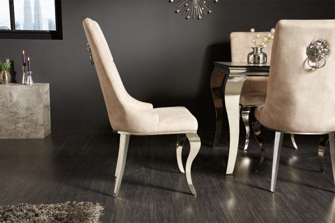 Chair modern baroque champagne velvet with lion head