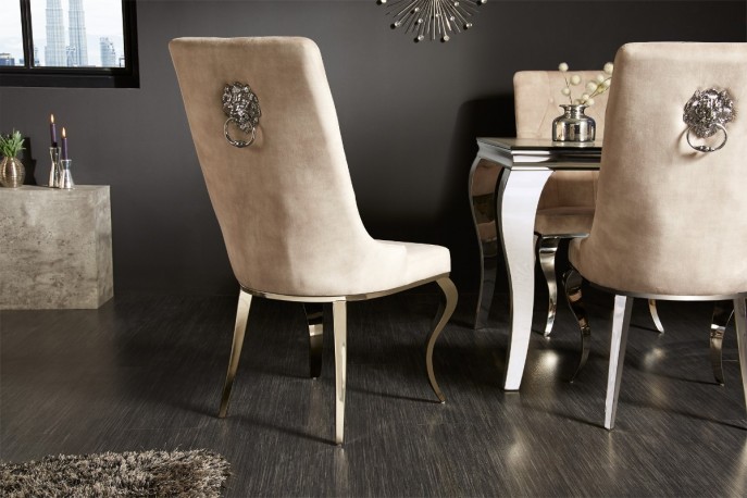 Chair modern baroque champagne velvet with lion head