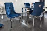 Chair modern baroque royal blue velvet with lion head