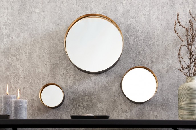 Wall mirror variation set of 3 black gold 25cm