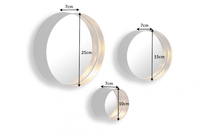 Wall mirror variation set of 3 black gold 25cm