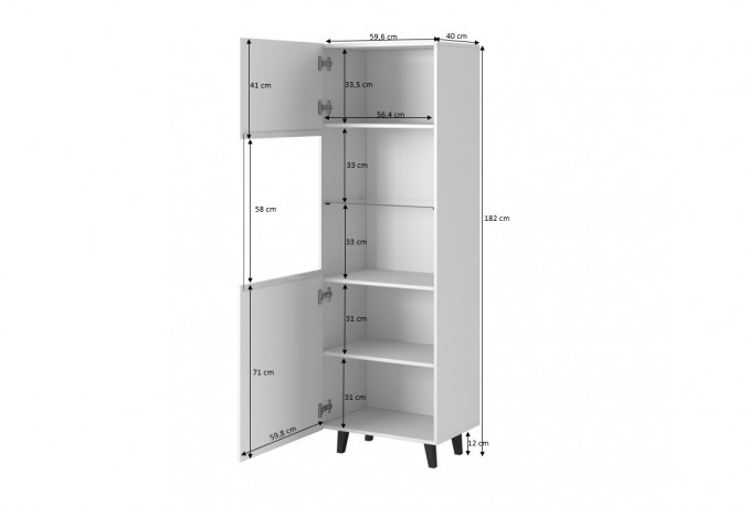 MARK - 182cm Modern vitrinskåp i Vit Matt / Svart Matt