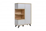 RANDAL - 134cm stilren vitrinskåp i pärlgrå/riviera ek