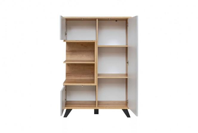 RANDAL - 134cm stilren vitrinskåp i pärlgrå/riviera ek 2